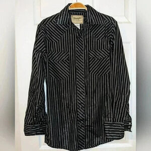 Wrangler‎ Western Shirts Vintage Mens Shirt Size S Snap Front Metallic Thread